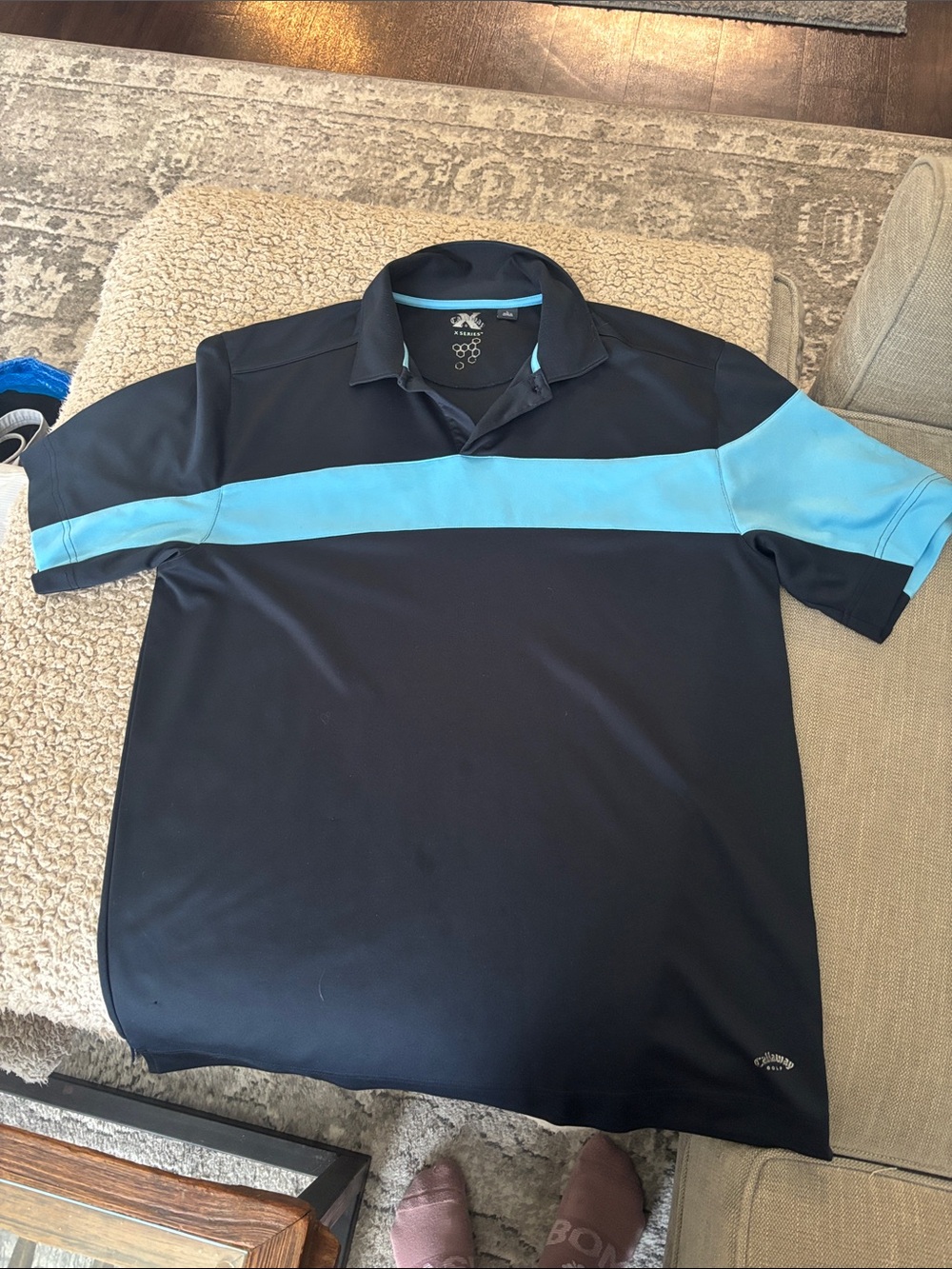Callaway Men’s Black Polo with Sky Blue Chest Stripe